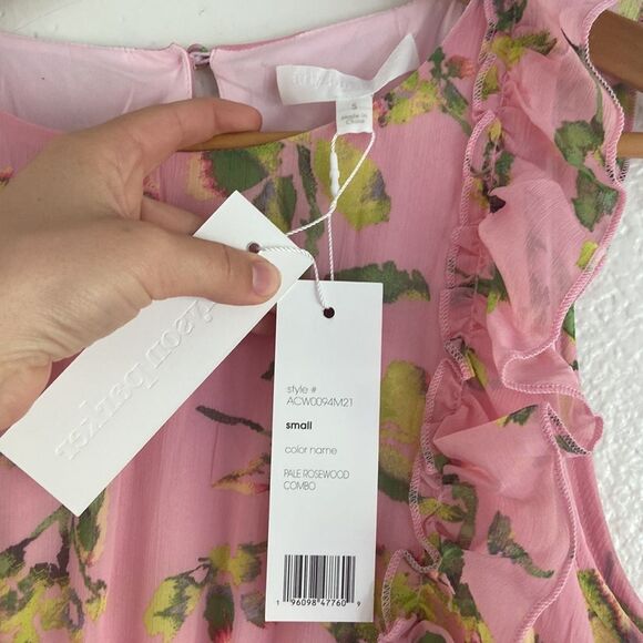 NWT Adyson Parker Smocked Waist Sleeveless Ruffle Midi Dress in Pink Sz S - Picture 7 of 10